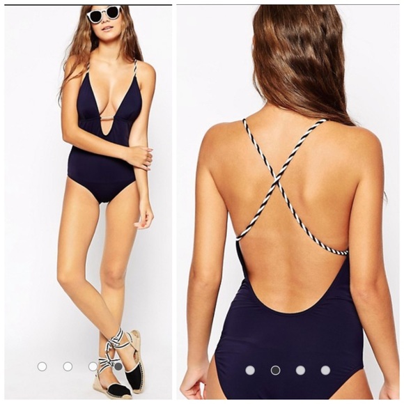 NWT navy deep V Ted Baker nautical rope swimsuit - Picture 2 of 8